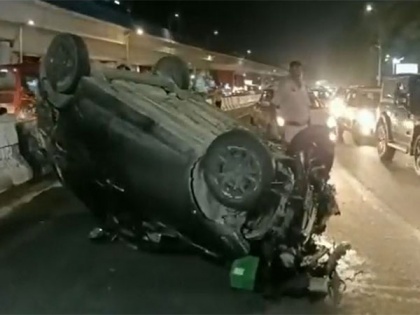 Delhi: 1 injured as car turns turtle, hits two-wheeler | Delhi: 1 injured as car turns turtle, hits two-wheeler
