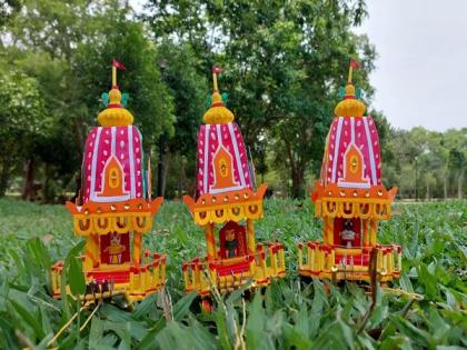 Odisha-based miniature artist crafts eco-friendly chariots of holy trinity ahead of Jagannath Puri Rath Yatra | Odisha-based miniature artist crafts eco-friendly chariots of holy trinity ahead of Jagannath Puri Rath Yatra