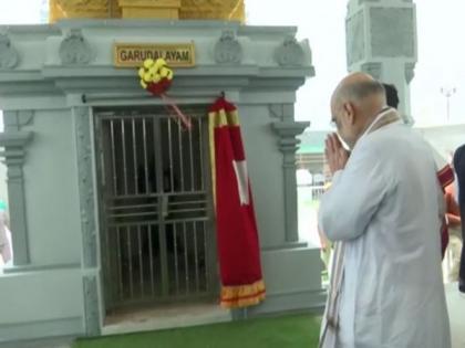 Union Minister Amit Shah offers prayer at Tirupati Balaji temple in Jammu | Union Minister Amit Shah offers prayer at Tirupati Balaji temple in Jammu