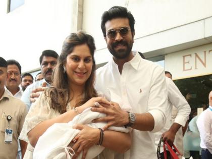 Ram Charan, Upasana Konidela make first public appearance with newborn daughter | Ram Charan, Upasana Konidela make first public appearance with newborn daughter