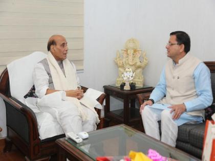 New Delhi: Uttarakhand CM Dhami pays courtesy visit to Rajnath Singh | New Delhi: Uttarakhand CM Dhami pays courtesy visit to Rajnath Singh