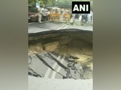 Road caves in at Delhi's Janakpuri area, holds up traffic | Road caves in at Delhi's Janakpuri area, holds up traffic