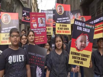 West Bengal: Jain community members protest outside German Consulate demanding repatriation of baby Ariha | West Bengal: Jain community members protest outside German Consulate demanding repatriation of baby Ariha