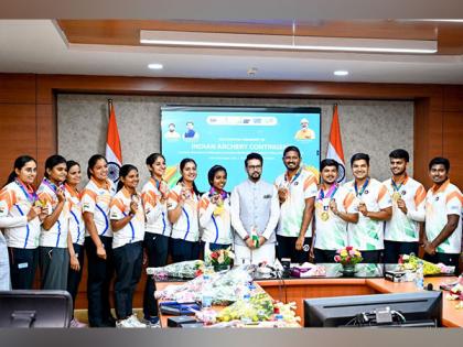 Sports Minister Anurag Thakur felicitates medal-winning compound, recurve archers | Sports Minister Anurag Thakur felicitates medal-winning compound, recurve archers Sports Minister Anurag Thakur felicitates medal-winning compound, recurve archers | Sports Minister Anurag Thakur felicitates medal-winning compound, recurve archers
