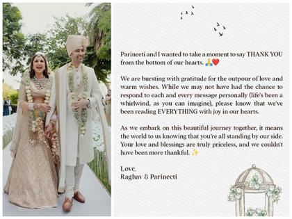 "Bursting with gratitude": Parineeti, Raghav share thank you note | "Bursting with gratitude": Parineeti, Raghav share thank you note