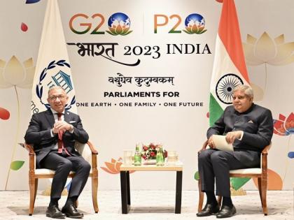 Vice President Jagdeep Dhankhar interacts with President of Inter-Parliamentary Union on P20 sidelines | Vice President Jagdeep Dhankhar interacts with President of Inter-Parliamentary Union on P20 sidelines