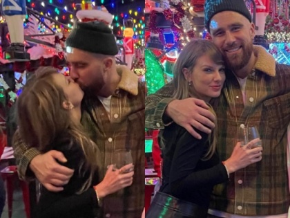 Taylor Swift kisses Travis Kelce in new pic from post-game holiday party | Taylor Swift kisses Travis Kelce in new pic from post-game holiday party