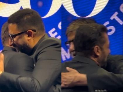 Salman Khan hugs Amitabh, Abhishek Bachchan at producer Anand Pandit's 60th birthday bash | Salman Khan hugs Amitabh, Abhishek Bachchan at producer Anand Pandit's 60th birthday bash
