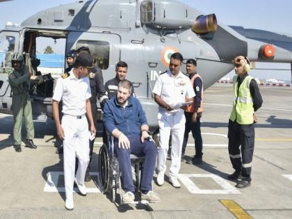 Indian Naval helicopter rescues ailing man from French merchant vessel | Indian Naval helicopter rescues ailing man from French merchant vessel Indian Naval helicopter rescues ailing man from French merchant vessel | Indian Naval helicopter rescues ailing man from French merchant vessel