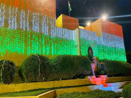 Indian Embassy in Riyadh lit in tricolour to celebrate India's 75th Republic Day | Indian Embassy in Riyadh lit in tricolour to celebrate India's 75th Republic Day Indian Embassy in Riyadh lit in tricolour to celebrate India's 75th Republic Day | Indian Embassy in Riyadh lit in tricolour to celebrate India's 75th Republic Day