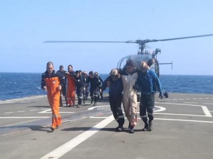 Indian warship rescues 21 crew members from drone-hit vessel in Gulf of Aden | Indian warship rescues 21 crew members from drone-hit vessel in Gulf of Aden