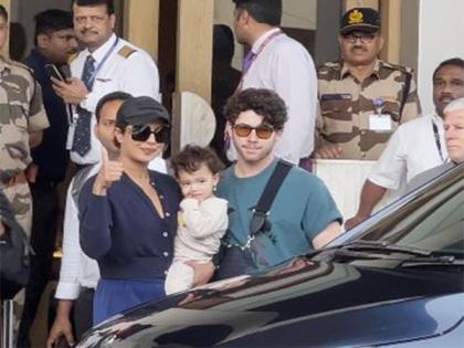 Priyanka Chopra, Nick Jonas with daughter Malti Marie return to Mumbai after Holi celebration | Priyanka Chopra, Nick Jonas with daughter Malti Marie return to Mumbai after Holi celebration