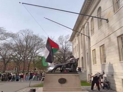 Anti-Israeli protesters raise Palestinian flag at Harvard University in spot reserved for US flag | Anti-Israeli protesters raise Palestinian flag at Harvard University in spot reserved for US flag