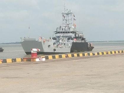 Indian ships Saryu, LCU58 dock at Yangon port in Myanmar | Indian ships Saryu, LCU58 dock at Yangon port in Myanmar