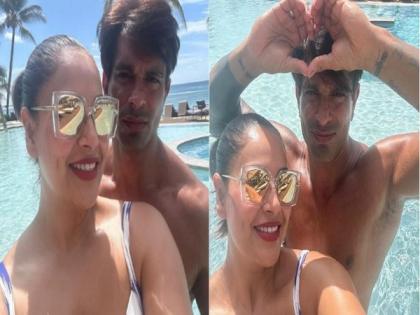 Bipasha Basu shares photos with hubby Karan Singh Grover from their pool time | Bipasha Basu shares photos with hubby Karan Singh Grover from their pool time