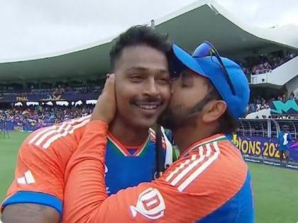 Jubilant Rohit Sharma lifts tearful Hardik Pandya in emotional moment after India seal T20 World Cup glory | Jubilant Rohit Sharma lifts tearful Hardik Pandya in emotional moment after India seal T20 World Cup glory