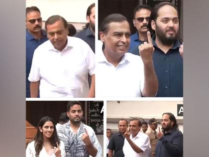 Mukesh Ambani, sons Anant and Akash, daughter-in-law Shloka exercise their franchise | Mukesh Ambani, sons Anant and Akash, daughter-in-law Shloka exercise their franchise Mukesh Ambani, sons Anant and Akash, daughter-in-law Shloka exercise their franchise | Mukesh Ambani, sons Anant and Akash, daughter-in-law Shloka exercise their franchise