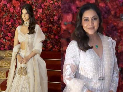 Suhana twins with mother Gauri Khan in ivory outfits at Aadar Jain-Alekha Advani wedding | Suhana twins with mother Gauri Khan in ivory outfits at Aadar Jain-Alekha Advani wedding