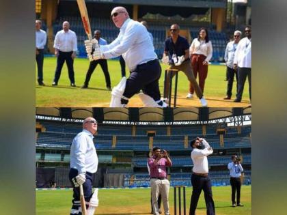 NZ PM Luxon plays cricket with spinner Ajaz Patel at Wankhede Stadium | NZ PM Luxon plays cricket with spinner Ajaz Patel at Wankhede Stadium