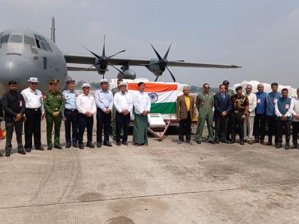 India hands over first tranche of relief material to Myanmar | India hands over first tranche of relief material to Myanmar India hands over first tranche of relief material to Myanmar | India hands over first tranche of relief material to Myanmar