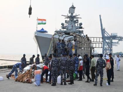 Indian Navy Ships arrive in Yangon with relief assistance | Indian Navy Ships arrive in Yangon with relief assistance