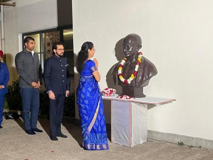 Supriya Sule-led delegation pays floral tribute to Mahatma Gandhi at Indian Embassy in Ethiopia | Supriya Sule-led delegation pays floral tribute to Mahatma Gandhi at Indian Embassy in Ethiopia