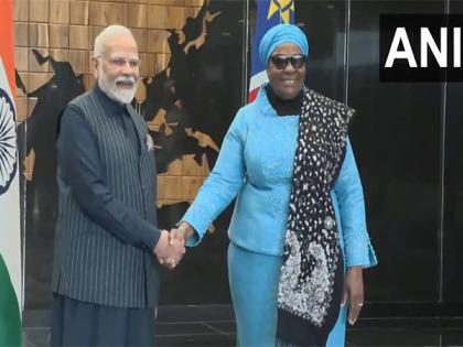 PM Modi meets, shakes hands with Namibia President Netumbo Nandi-Ndaitwah at State House in Windhoek | PM Modi meets, shakes hands with Namibia President Netumbo Nandi-Ndaitwah at State House in Windhoek PM Modi meets, shakes hands with Namibia President Netumbo Nandi-Ndaitwah at State House in Windhoek | PM Modi meets, shakes hands with Namibia President Netumbo Nandi-Ndaitwah at State House in Windhoek