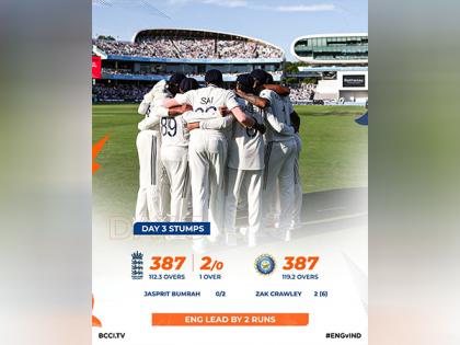Lord's Test: India equals England's total of 387 runs; hosts take 2-run lead (Day 3 Stumps) | Lord's Test: India equals England's total of 387 runs; hosts take 2-run lead (Day 3 Stumps)