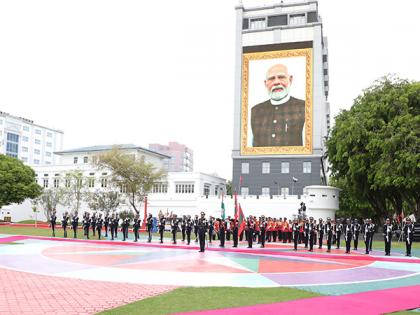 Maldives National Defence Force presents PM Modi with 'Haiykolhu' as gesture of hospitality | Maldives National Defence Force presents PM Modi with 'Haiykolhu' as gesture of hospitality Maldives National Defence Force presents PM Modi with 'Haiykolhu' as gesture of hospitality | Maldives National Defence Force presents PM Modi with 'Haiykolhu' as gesture of hospitality