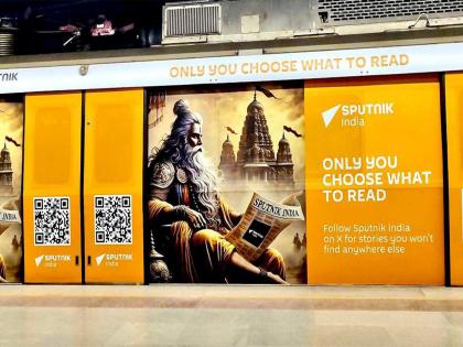 Sputnik India coils Delhi Metro's Yellow Line with their logos, slogans, and QR codes | Sputnik India coils Delhi Metro's Yellow Line with their logos, slogans, and QR codes