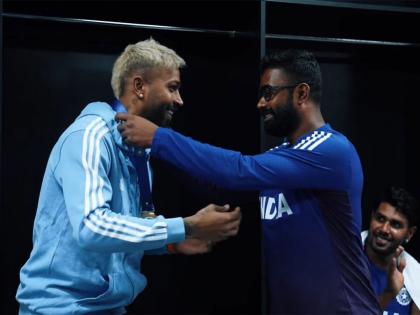 Hardik Pandya gets 'Impact Player of the Match' medal following win over Oman | Hardik Pandya gets 'Impact Player of the Match' medal following win over Oman