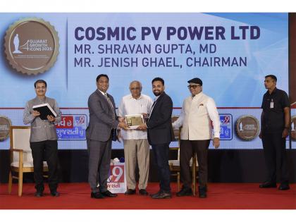 Cosmic PV Power Ltd. Honoured with the 'Growth Icon Award' by Hon'ble Chief Minister Shri Bhupendra Bhai Patel at Gujarat Growth Icons 2025 | Cosmic PV Power Ltd. Honoured with the 'Growth Icon Award' by Hon'ble Chief Minister Shri Bhupendra Bhai Patel at Gujarat Growth Icons 2025
