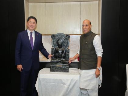 Rajnath Singh meets Mongolian President Ukhnaa, gifts Khiching Stone Buddha as symbol of shared spiritual heritage | Rajnath Singh meets Mongolian President Ukhnaa, gifts Khiching Stone Buddha as symbol of shared spiritual heritage Rajnath Singh meets Mongolian President Ukhnaa, gifts Khiching Stone Buddha as symbol of shared spiritual heritage | Rajnath Singh meets Mongolian President Ukhnaa, gifts Khiching Stone Buddha as symbol of shared spiritual heritage