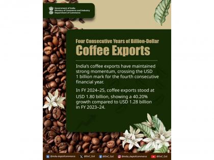 India's coffee exports hit USD 1.8 billion in FY25, continues four-year growth streak | India's coffee exports hit USD 1.8 billion in FY25, continues four-year growth streak