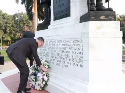 Israeli Foreign Minister Gideon Sa'ar pays tribute at Teen Murti Haifa Chowk | Israeli Foreign Minister Gideon Sa'ar pays tribute at Teen Murti Haifa Chowk