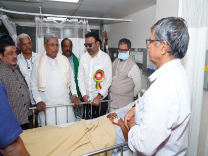 Karnataka CM Siddaramaiah visits injured after cutout collapses during event preparations in Hubballi | Karnataka CM Siddaramaiah visits injured after cutout collapses during event preparations in Hubballi Karnataka CM Siddaramaiah visits injured after cutout collapses during event preparations in Hubballi | Karnataka CM Siddaramaiah visits injured after cutout collapses during event preparations in Hubballi