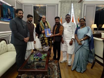 Telangana CM Revanth Reddy invites Rajnath Singh to foundation stone laying ceremony of Gandhi Sarovar Project | Telangana CM Revanth Reddy invites Rajnath Singh to foundation stone laying ceremony of Gandhi Sarovar Project Telangana CM Revanth Reddy invites Rajnath Singh to foundation stone laying ceremony of Gandhi Sarovar Project | Telangana CM Revanth Reddy invites Rajnath Singh to foundation stone laying ceremony of Gandhi Sarovar Project