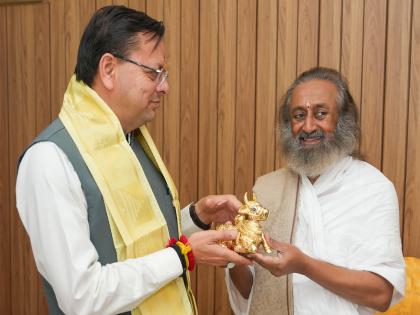 Uttarakhand CM meets spiritual leader Sri Sri Ravi Shankar in Rishikesh | Uttarakhand CM meets spiritual leader Sri Sri Ravi Shankar in Rishikesh Uttarakhand CM meets spiritual leader Sri Sri Ravi Shankar in Rishikesh | Uttarakhand CM meets spiritual leader Sri Sri Ravi Shankar in Rishikesh