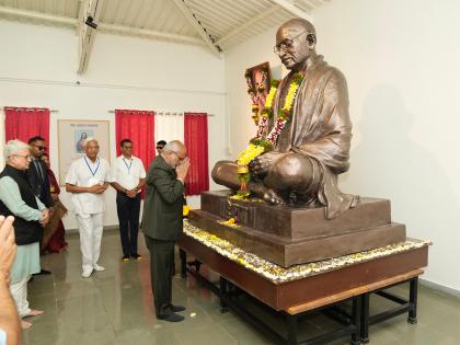 Maharashtra: Vice President Radhakrishnan offers floral tributes to Mahatma Gandhi at Nisargopachar Ashram in Pune | Maharashtra: Vice President Radhakrishnan offers floral tributes to Mahatma Gandhi at Nisargopachar Ashram in Pune Maharashtra: Vice President Radhakrishnan offers floral tributes to Mahatma Gandhi at Nisargopachar Ashram in Pune | Maharashtra: Vice President Radhakrishnan offers floral tributes to Mahatma Gandhi at Nisargopachar Ashram in Pune