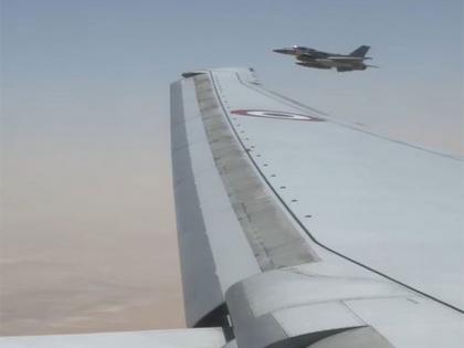 UAE's F-16 jets escort PM Modi's aircraft as he enters its airspace | UAE's F-16 jets escort PM Modi's aircraft as he enters its airspace UAE's F-16 jets escort PM Modi's aircraft as he enters its airspace | UAE's F-16 jets escort PM Modi's aircraft as he enters its airspace