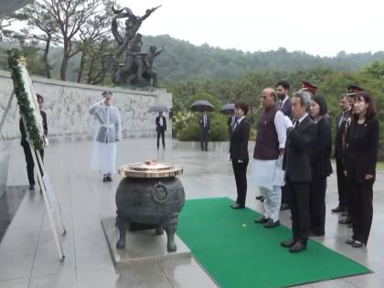 Defence Minister Rajnath Singh pays tribute at South Korea's Seoul National Cemetery | Defence Minister Rajnath Singh pays tribute at South Korea's Seoul National Cemetery Defence Minister Rajnath Singh pays tribute at South Korea's Seoul National Cemetery | Defence Minister Rajnath Singh pays tribute at South Korea's Seoul National Cemetery