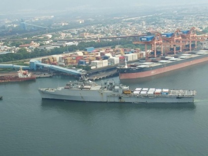 COVID-19: INS Jalashwa reaches Visakhapatnam with medical aid from Brunei, Singapore | COVID-19: INS Jalashwa reaches Visakhapatnam with medical aid from Brunei, Singapore