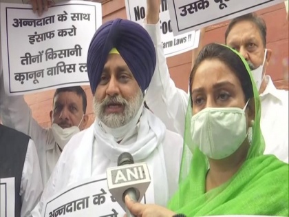 Monsoon session: Akali Dal stages protest against Centre's farm laws outside Parliament | Monsoon session: Akali Dal stages protest against Centre's farm laws outside Parliament