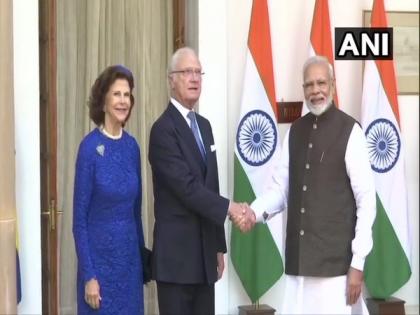 Swedish King Hubertus, Queen Silvia meet PM Modi at Hyderabad House | Swedish King Hubertus, Queen Silvia meet PM Modi at Hyderabad House