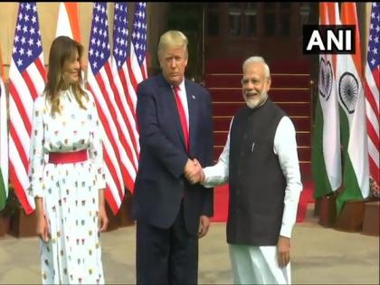 Modi-Trump meet at Hyderabad House, pose for handshake | Modi-Trump meet at Hyderabad House, pose for handshake Modi-Trump meet at Hyderabad House, pose for handshake | Modi-Trump meet at Hyderabad House, pose for handshake