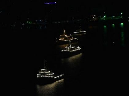 Four ships of SNC illuminated in Ernakulam channel during rehearsal ahead of honouring COVID-19 warriors | Four ships of SNC illuminated in Ernakulam channel during rehearsal ahead of honouring COVID-19 warriors