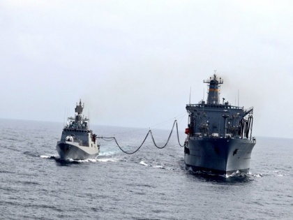 INS Talwar refuels with US Navy tanker in Arabian Sea | INS Talwar refuels with US Navy tanker in Arabian Sea
