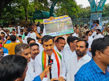 Congress stages protest in Hyderabad to demand flood relief | Congress stages protest in Hyderabad to demand flood relief Congress stages protest in Hyderabad to demand flood relief | Congress stages protest in Hyderabad to demand flood relief