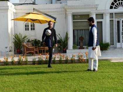 Anurag Thakur discusses promotion of football at grassroots level with Youri Djorkaeff | Anurag Thakur discusses promotion of football at grassroots level with Youri Djorkaeff