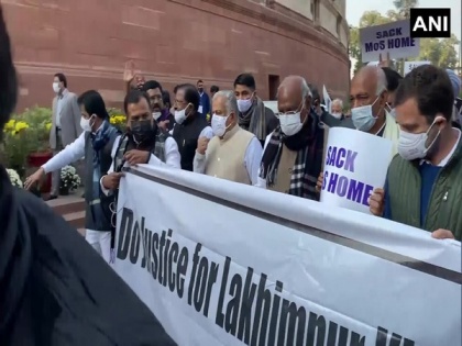 Opposition MPs hold march seeking MoS Home's suspension over Lakhimpur Kheri incident | Opposition MPs hold march seeking MoS Home's suspension over Lakhimpur Kheri incident
